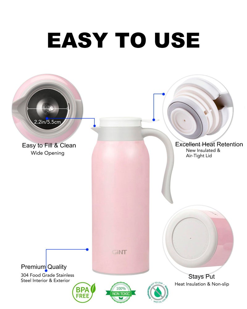 GiNT 51 Oz Stainless Steel Thermal Coffee Carafe, Double Walled Vacuum Insulated Flask, 12 Hour Heat Retention, 1.5 Liter Tea, Water, and Coffee Dispenser (Upgraded version Pink) - Image 3